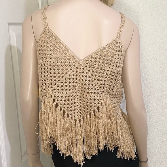 MIREMAR Natural Beige Tan Crochet Fringe Bohemian Boho Top One Size - Picture 2 of 15